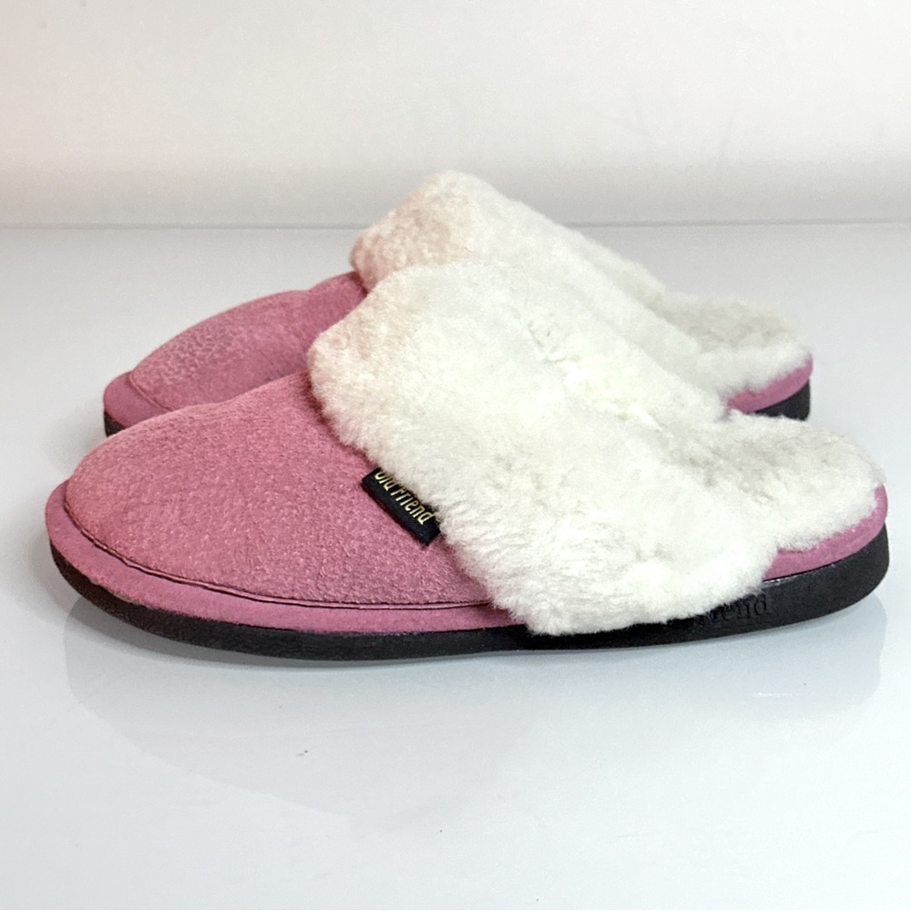 Old Friend Shearling Slippers W5-6 Pink Leather Scuffs